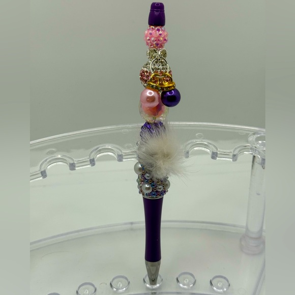 Colorful Beaded Pink & Purple Charm Pen - Picture 1 of 1